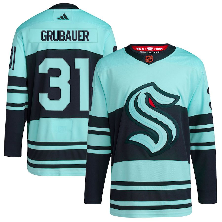Men Seattle Kraken #31 Philipp Grubauer adidas Teal Reverse Retro Authentic Player NHL Jersey